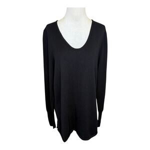 NIC+ZOE Women's Black Knit Pullover Sweater Size Petite Large Scoop Neck NWOT‎